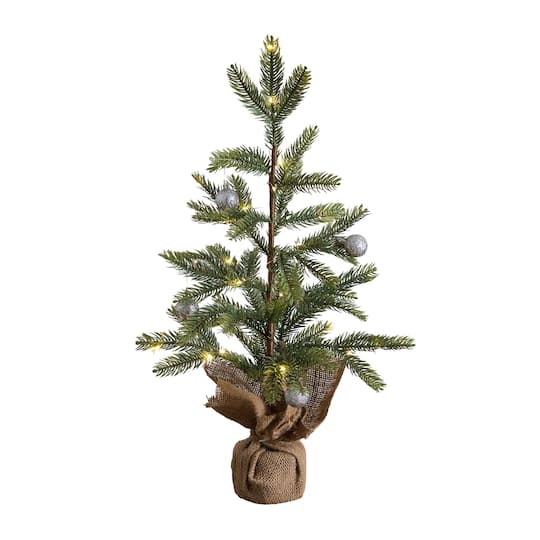 Nearly Natural 24" Pre-Lit Natural Look Fraser Fir Artificial Christmas Tree in Burlap Wrapped Base